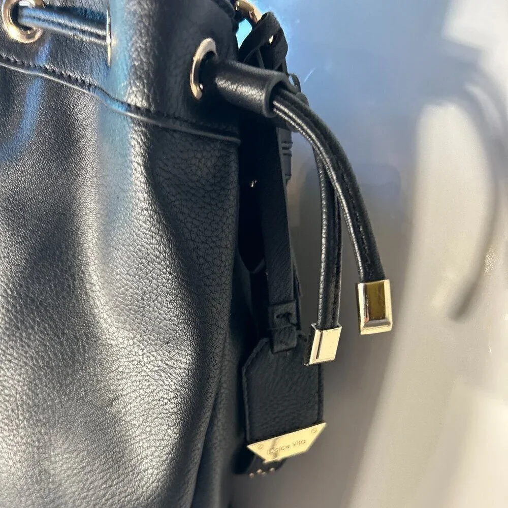 Dolce Vita Black Vegan leather bucket handbag gold tone hardware classic essenti
